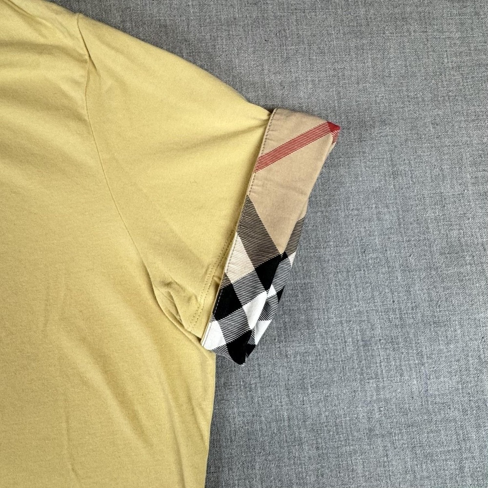 Burberry Shirt Womens XL Yellow Nova Check Cuff Short Sleeve Stretch Crewneck - Picture 2 of 8
